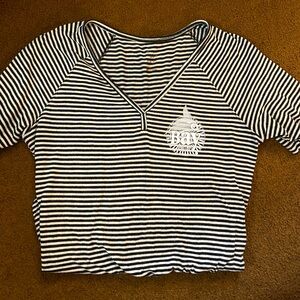 Small Striped Black and White V-Neck Top